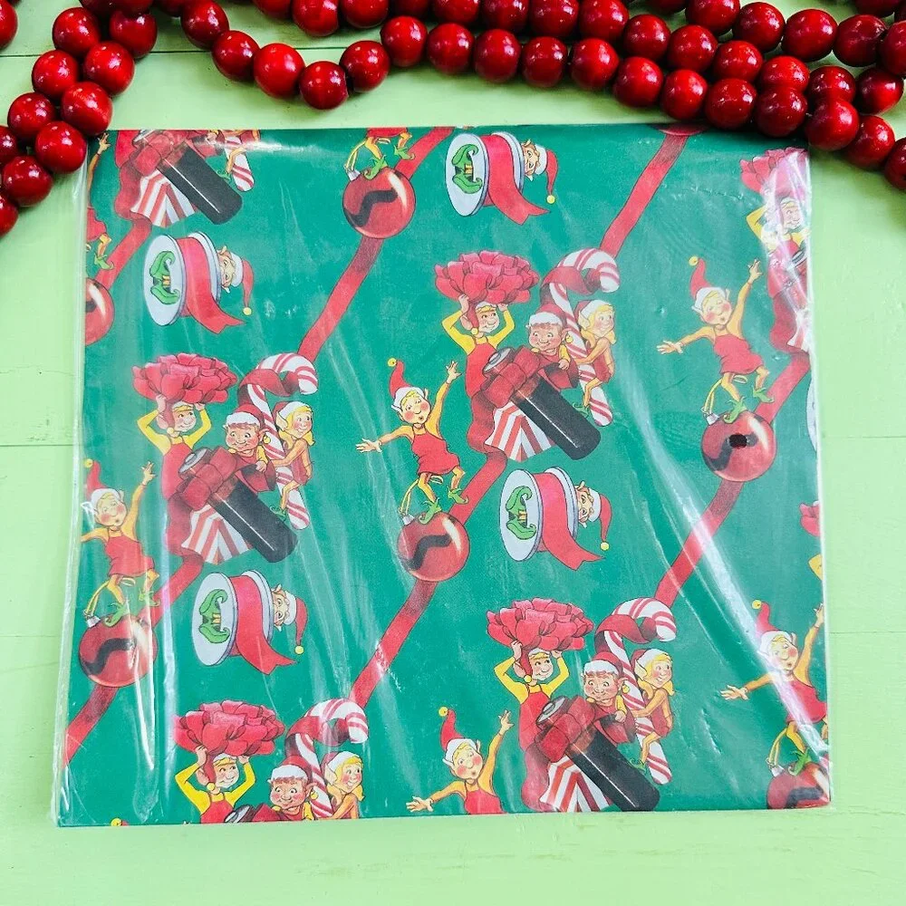 Vintage Duracell Christmas Wrapping Paper NOS Elf Gift Wrap 2 Sheets 90s Sealed